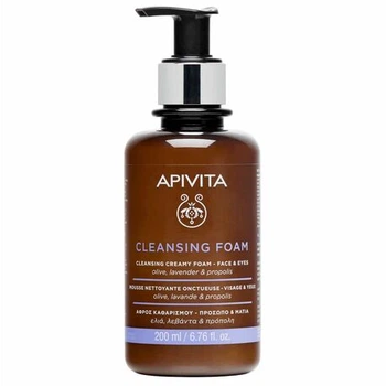 Пінка для очищення обличчя та очей Apivita Cleansing з оливою і лавандою 200мл (04507)