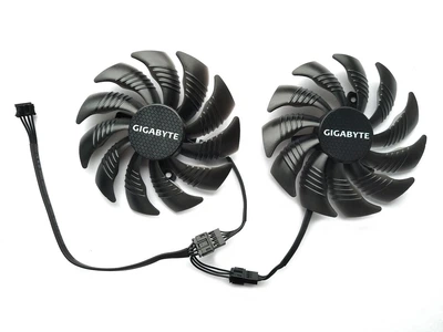 Вентилятор кулер для видеокарты Gigabyte GTX 1050 Ti 1060 1070 Ti RX 470 480 570 580 PowerLogic 87 мм 4-pin PLD09210S12HH (T129215SU GA91S2H) комплект 2 шт (№131.051)