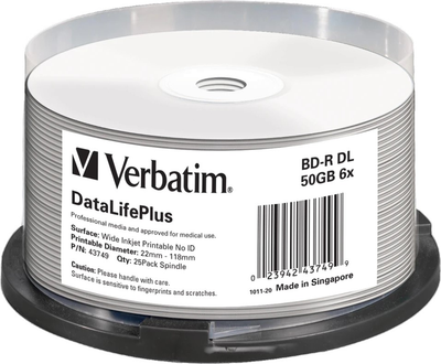 Оптичний диск Verbatim BD-R DL 50 GB 6x Cake 25 шт (023942437499)