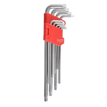 Набір ключів TORX (зірочка) 9 предметів T 10-50, довгі. У пластиковому утримувачі CARLIFE (WR2113)