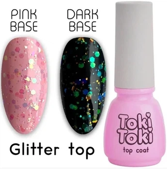 Топ для ногтей без липкого слоя Toki-Toki Glitter top, 5 мл, паетки