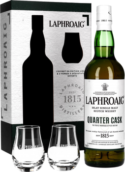 Виски односолодовый Laphroaig Quarter Cask 0.7 л 48% в подарочной упаковке с 2-мя стаканами (3068680180051)