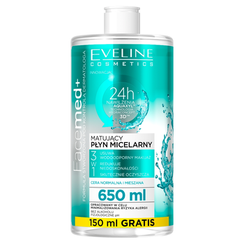 Міцелярна вода Eveline Cosmetics Facemed+ матуюча 3 in 1 650 мл (5901761983982)