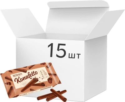 Упаковка вафельних трубочок Roshen Konafetto Cocoa 140 г х 15 шт. (4823077633041)
