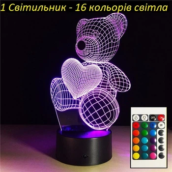 3D светильник Мишка с сердцем
