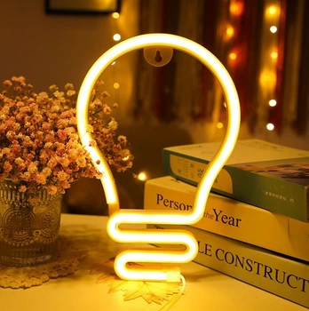 Настенный неоновый светильник ночник Лампочка Decoration Lamp (26х17 см, USB, 5 В, 3хАА, лампа) - Белая
