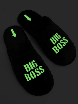 Чоловічі домашні капці Family чорні, класичні, закриті із написом Big Boss, що світиться у темряві, 44-45, фетр (n1301-45f-002s)