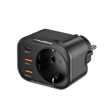 Зарядний пристрій Asometech 4 в 1 на 1 USB-C і 2 USB-A з розеткою чорний (73129643)