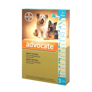 Краплі Advocate Bayer (Адвокат) для собак вагою від 4 до 10 кг 1 піпетка