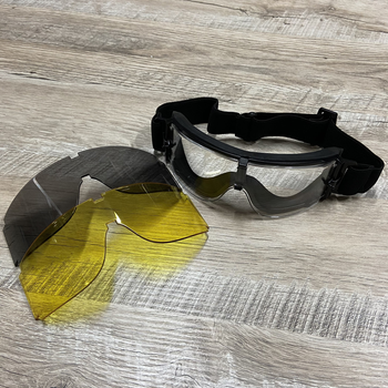 Вентильовані окуляри типу Gogle (набір з 3 лінз) - Black [P&J]