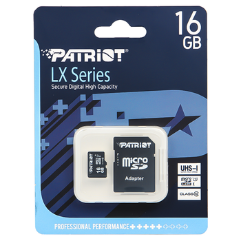 Карта памяти Patriot LX 16GB MicroSDXC UHS-I Class 10 + SD-adapter