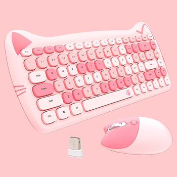 Комплект бездротовий VHG Geezer Cat Pink, клавіатура + миша