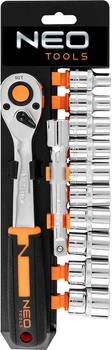 Zestaw głowic nasadowych Neo Tools grzechotka 1/2", 90 zębów, CrV 12 szt (10-030N) (5907558466126)