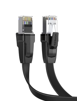 Патч корд UGREEN сетевой кабель 40 Гбит\с 2000 МГц Ethernet RJ45 Cat 8 плоский 3М Black (NW134)