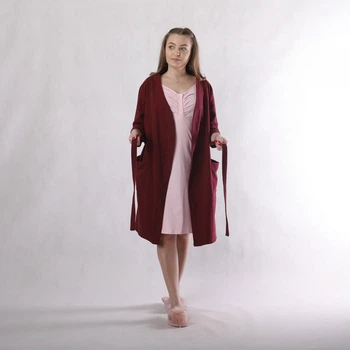 Утепленный комплект (ночная рубашка и халат) для беременных и кормящих мам Размер 42/44 Мила Tiana Бордовый