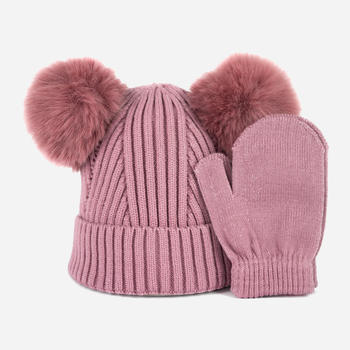 Зимовий комплект (шапка-біні + рукавиці) дитячий Art Of Polo Cz22265-2 One Size Рожевий (5902021191864)