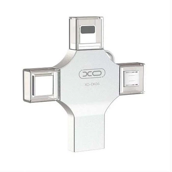 Флеш пам'ять XO DK04 4 в 1 USB2.0/Type-C/Lightning/microUSB 16GB Сталевий