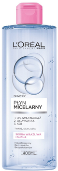 Płyn micelarny L'Oreal Paris Skin Expert do skóry wrażliwej i suchej 400 ml (3600523329939)