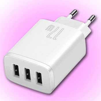 Сетевое зарядное устройство Baseus 3USB 3.4A тройной адаптер 17W, Белый