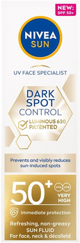 Флюїд для обличчя Nivea Sun Spot Control Luminous 630 освіжаючий сонцезахисний SPF 50+ 40 мл (4006000002514)