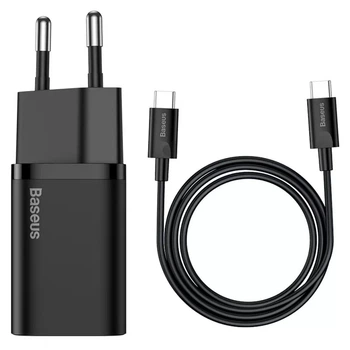 СЗУ Baseus Super Si Quick Charger 25W (1USB-C) + кабель Type-C to Type-C (TZCCSUP-L) Черный