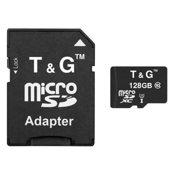 Карта Пам'яті T&G MicroSDXC 128gb UHS-3 10 Class & Adapter Чорний пластик
