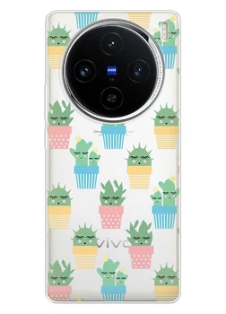 Прозорий силіконовий чохол iSwag для Vivo X100 Pro з малюнком - Кактуси в горщиках (ISVX100PR25)