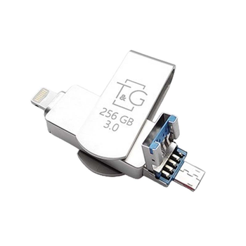 OTG USB Флешка Flash Drive T&G 3&1 Lightning & Android 256gb Metal 007 Металлик (Steel)