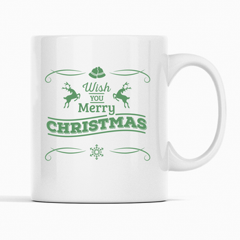 Белая кружка (чашка) с новогодним принтом "Wish you Merry Christmas. Желаю вам счастливого Рождества" Push IT