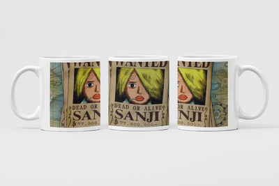 Біла чашка (кухоль) з аніме принтом "One Piece Ван-Піс Розшукова листівка Sanji Вінсмок Санджі" Push IT