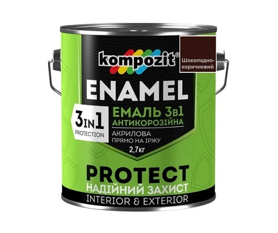 Эмаль-грунт акриловая KOMPOZIT "3 в 1 PROTECT" для металла и оцинковки RAL8017 - шоколадно-коричневая 2,7кг