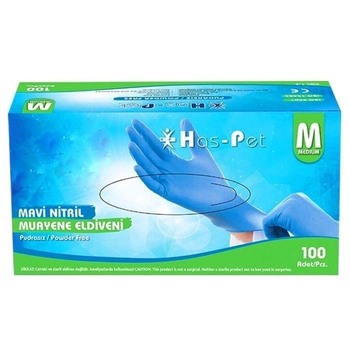 Перчатки нитриловые одноразовые нестерильные без пудры M&T Displays Has-Pet размер M 100 шт - 50 пар Синие