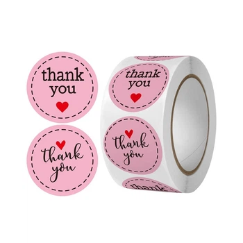 Наклейки стикеры для упаковки Thank you розовые 2,5 см в рулоне 500 шт (NR0175_1)