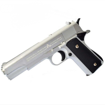 Детский страйкбольный пистолет Desert Eagle 22 см, металлический на пластиковых пульках UKC 1911A Серебристый