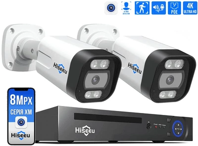 Комплект IP відеонагляду Hiseeu 8мп PoE 2 камери + реєстратор + кабель