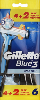 Одноразові станки для гоління чоловічі Gillette Blue 3 Smooth 4 + 2 шт (8700216023092)