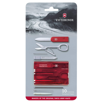 Набор Victorinox Swisscard 82х54х4мм/10функ/прозрачный красный, блистер