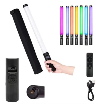 Лампа с аккумулятором UKC RGB LED Stick 50см (2600 mAh, палка жезл труба, Type-С USB, Пульт ДУ, блогинг, интервью, с экраном, сумка) - Черная