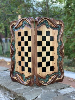 Ексклюзивний набір шашки, шахи, нарди Думки Козака, 3 в 1