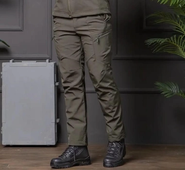 Чоловічі штани Soft-shell на флісі з високою посадкою олива / вітрозахисні та водонепроникні S