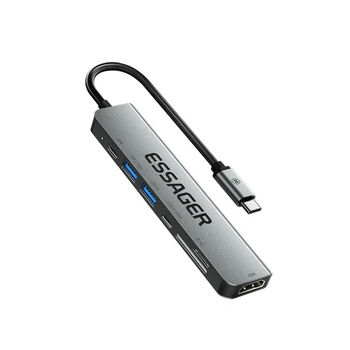 USB-хаб Essager 7 в 1 60W (Type-C 3.1 to 4K HDMI/ SD/TF Card/ PD Fast Charge)
