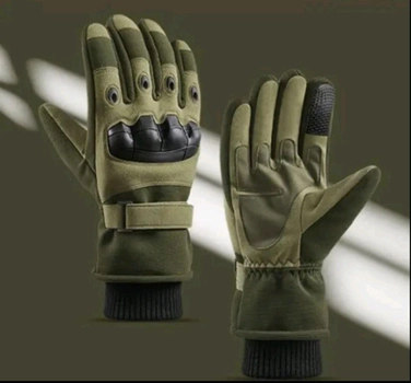 Універсальні захисні повнопалі перчатки L теплі зимові на флісі рукавиці з манжетами швидковисихаючі повсякденні з ущільненнями на кісточках олива