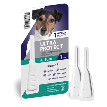 Капли Ultra Protect против блох, клещей и комаров для собак 4-10 кг