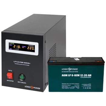Комплект резервного живлення UPS 800VA+АКБ DZM 455W LogicPower 19772 (ДБЖ 560W+35Ah батарея свинцево-кислотна)