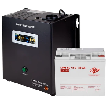 Комплект резервного живлення UPS 500VA+АКБ GEL 270W LogicPower (ДБЖ 350W+20Ah батарея гелева)