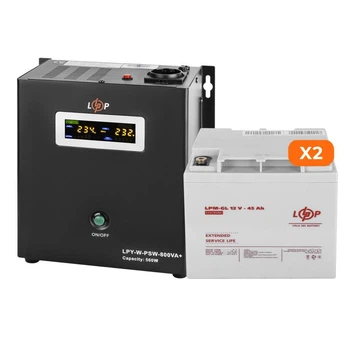 Комплект резервного живлення UPS 800VA+АКБ GEL 1080W LogicPower 23186 (ДБЖ 560W+2*45Ah батарея гелева)
