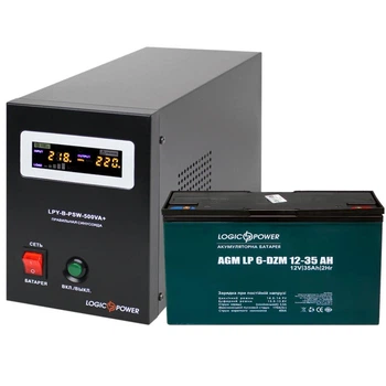 Комплект резервного живлення UPS 500VA+АКБ DZM 455W LogicPower 19771 (ДБЖ 350W+35Ah батарея свинцево-кислотна)