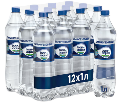 Упаковка мінеральної газованої води BonAqua газована 1 л х 12 шт (5449000026583)