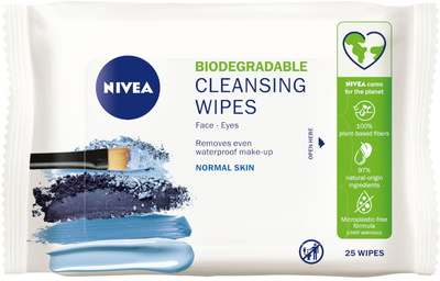 Chusteczki do demakijażu Nivea Biodegradable Cleansing Wipes biodegradowalne 3 w 1 odświeżające 25 szt (4005808232468)