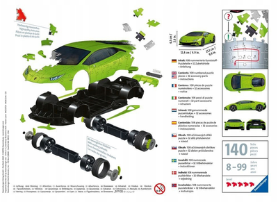 Puzzle 3D Ravensburger Pojazdy Lamborghini Huracan Evo Verde 108 elementów (4005556112999)